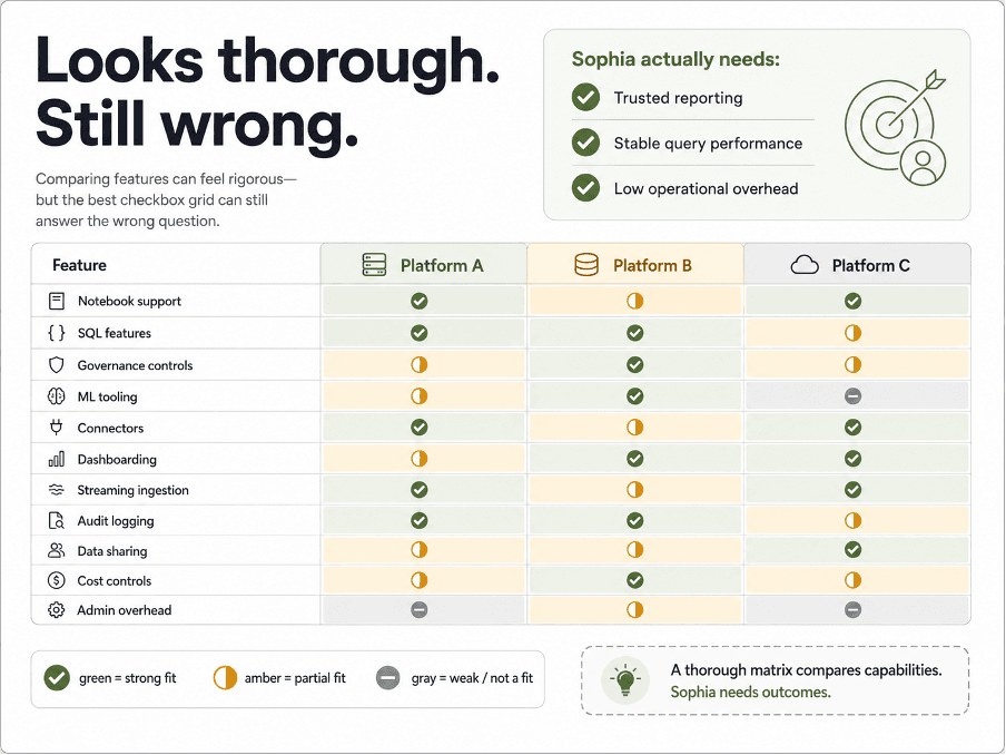 A feature matrix can look thorough while answering the wrong question