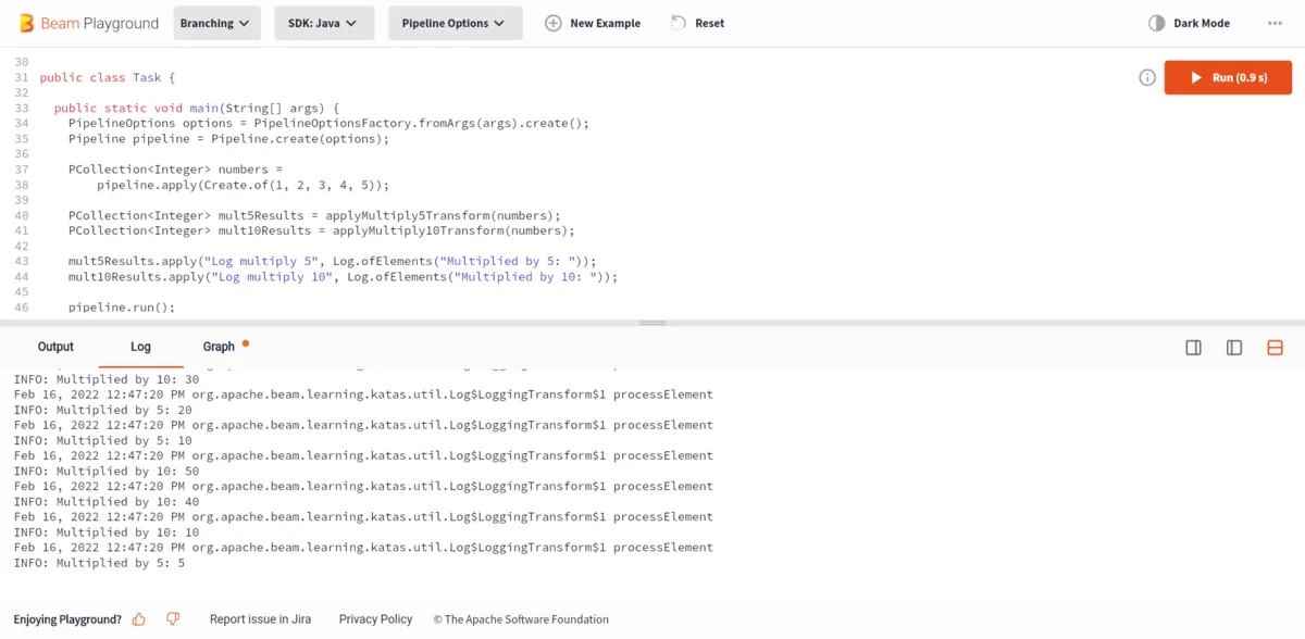 Apache Beam product dashboard and interface