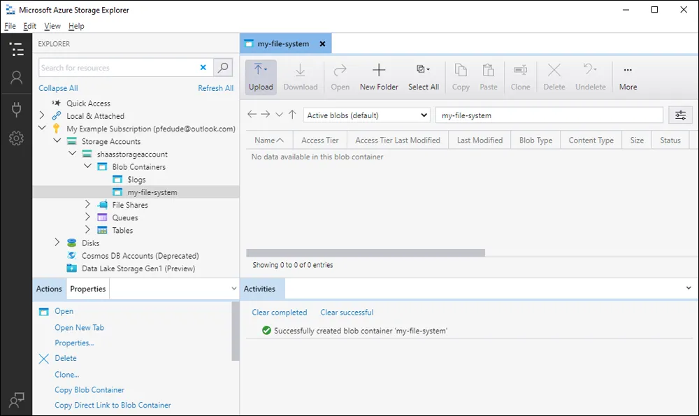Azure Data Lake Storage product dashboard and interface