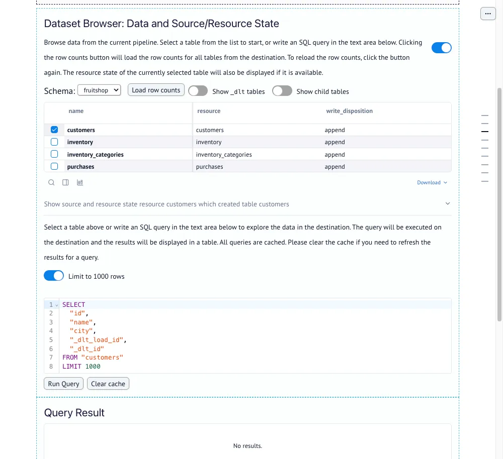 dlt (data load tool) product interface