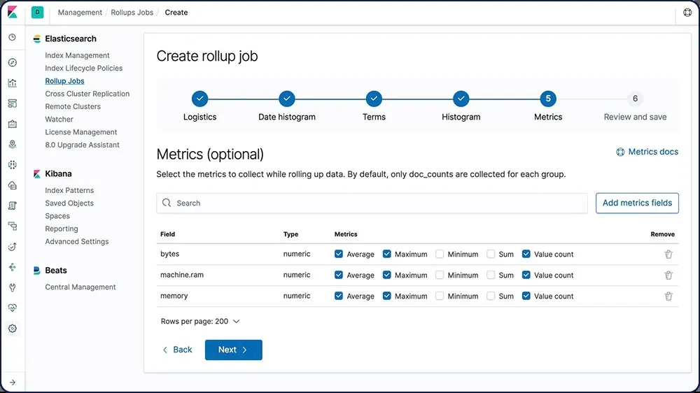 Elasticsearch product dashboard and interface