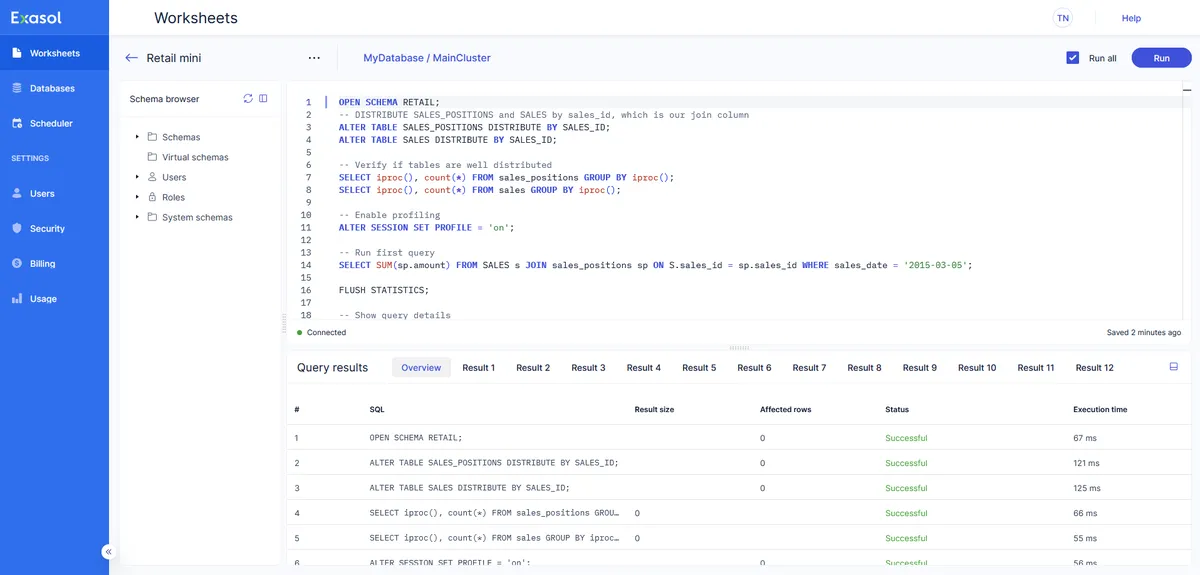 Exasol product interface
