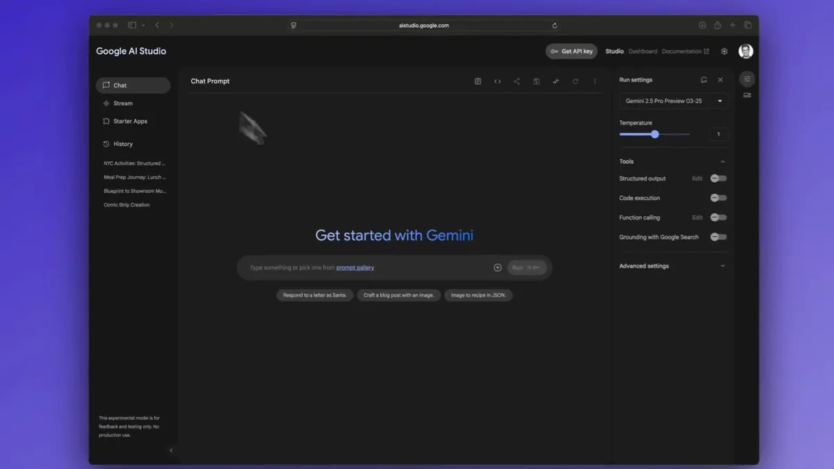 Gemini API product interface