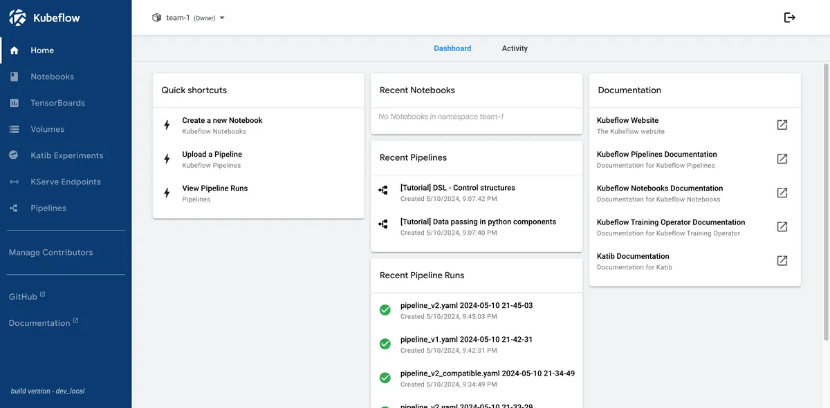 Kubeflow product interface