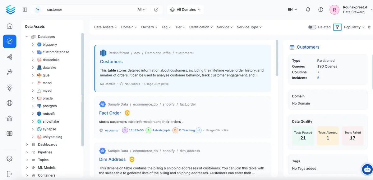OpenMetadata product interface
