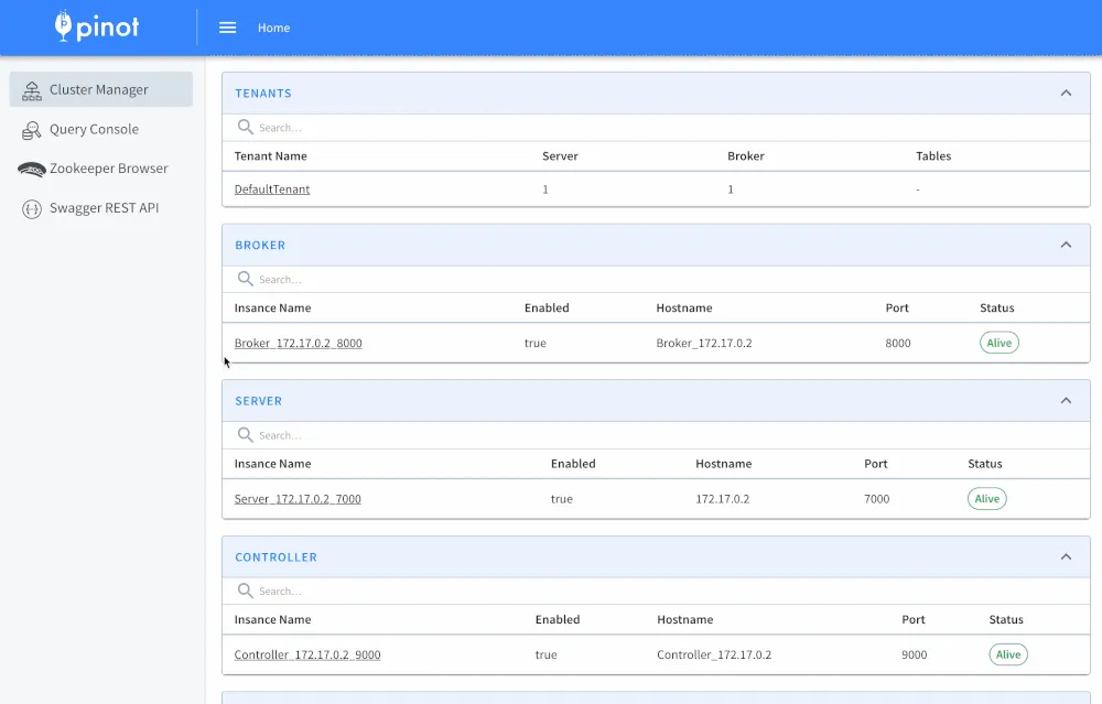 Apache Pinot product dashboard and interface