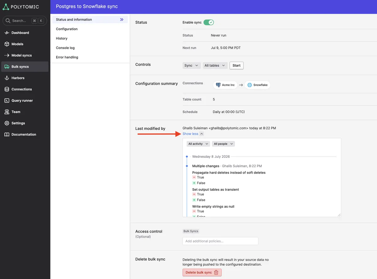 Polytomic product dashboard and interface