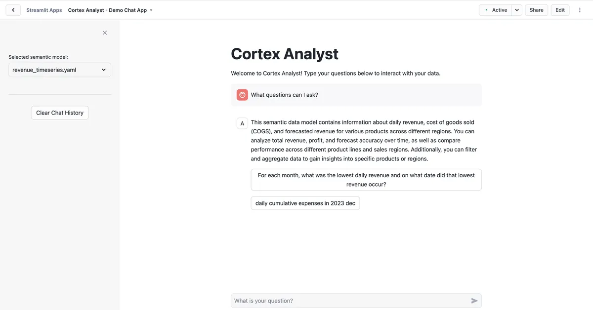 Snowflake Cortex product dashboard and interface