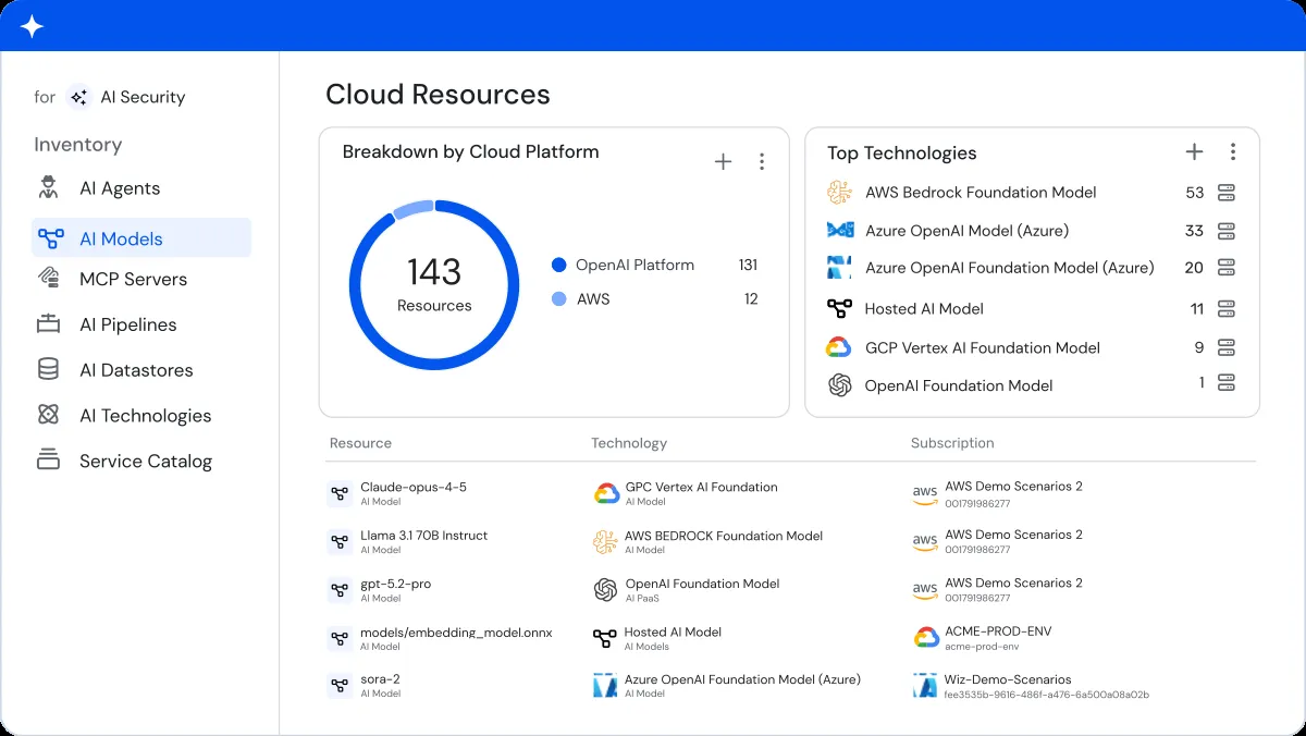Wiz product dashboard and interface