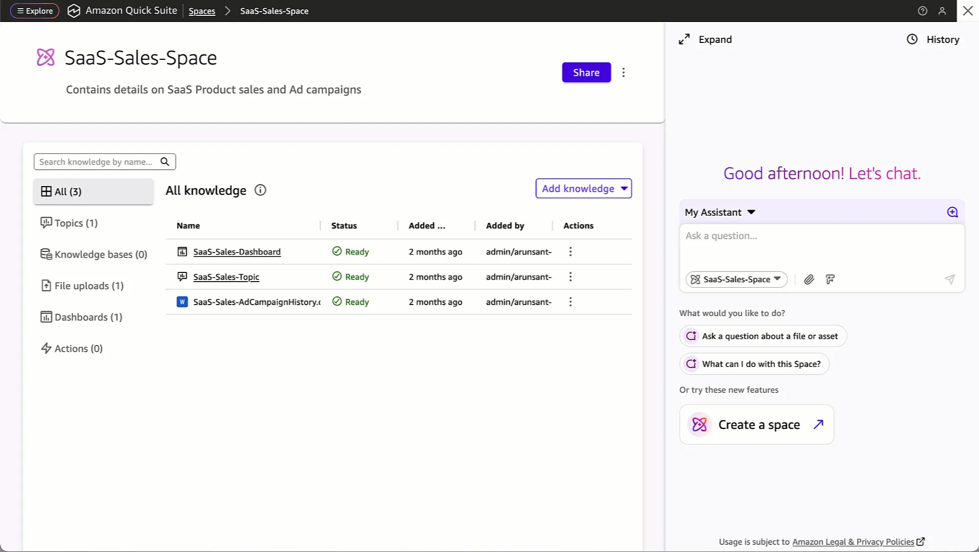 Amazon QuickSight product dashboard and interface