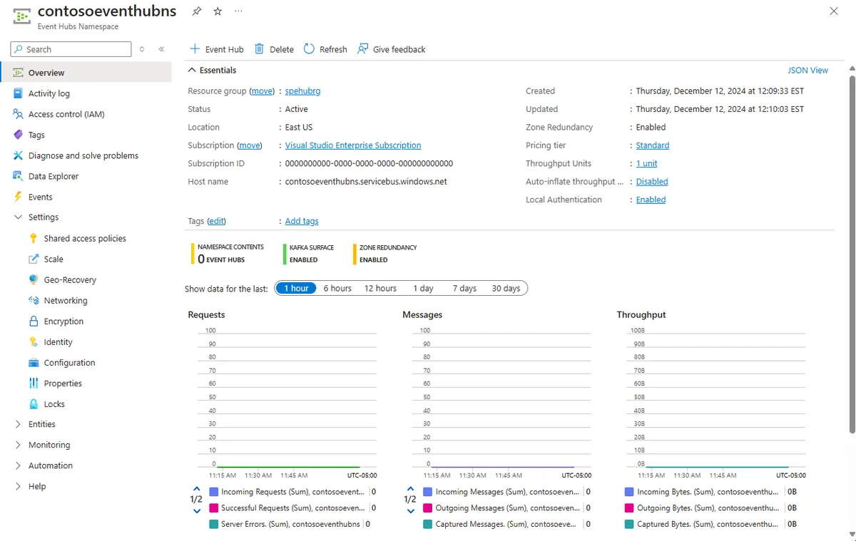 Azure Event Hubs product interface
