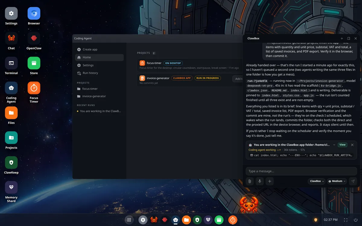 ClawBox product interface