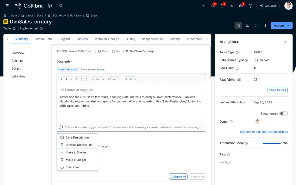 Collibra product dashboard and interface