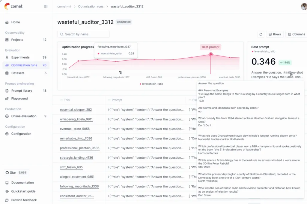 Comet ML product dashboard and interface