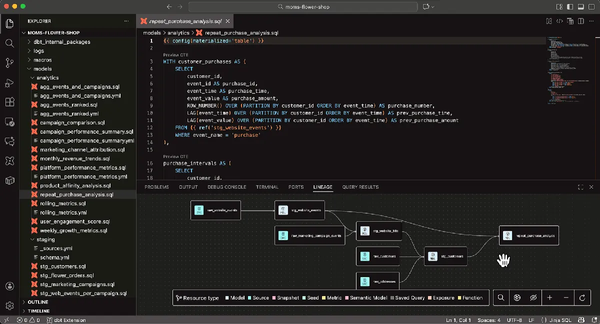 dbt (data build tool) product interface