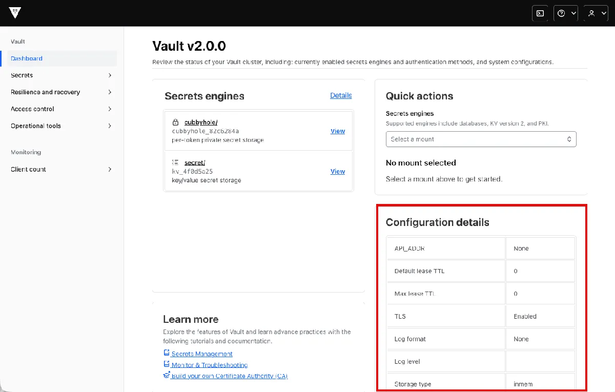 HashiCorp Vault product dashboard and interface