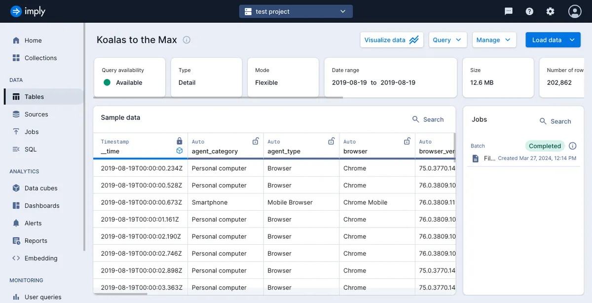 Imply Cloud product interface