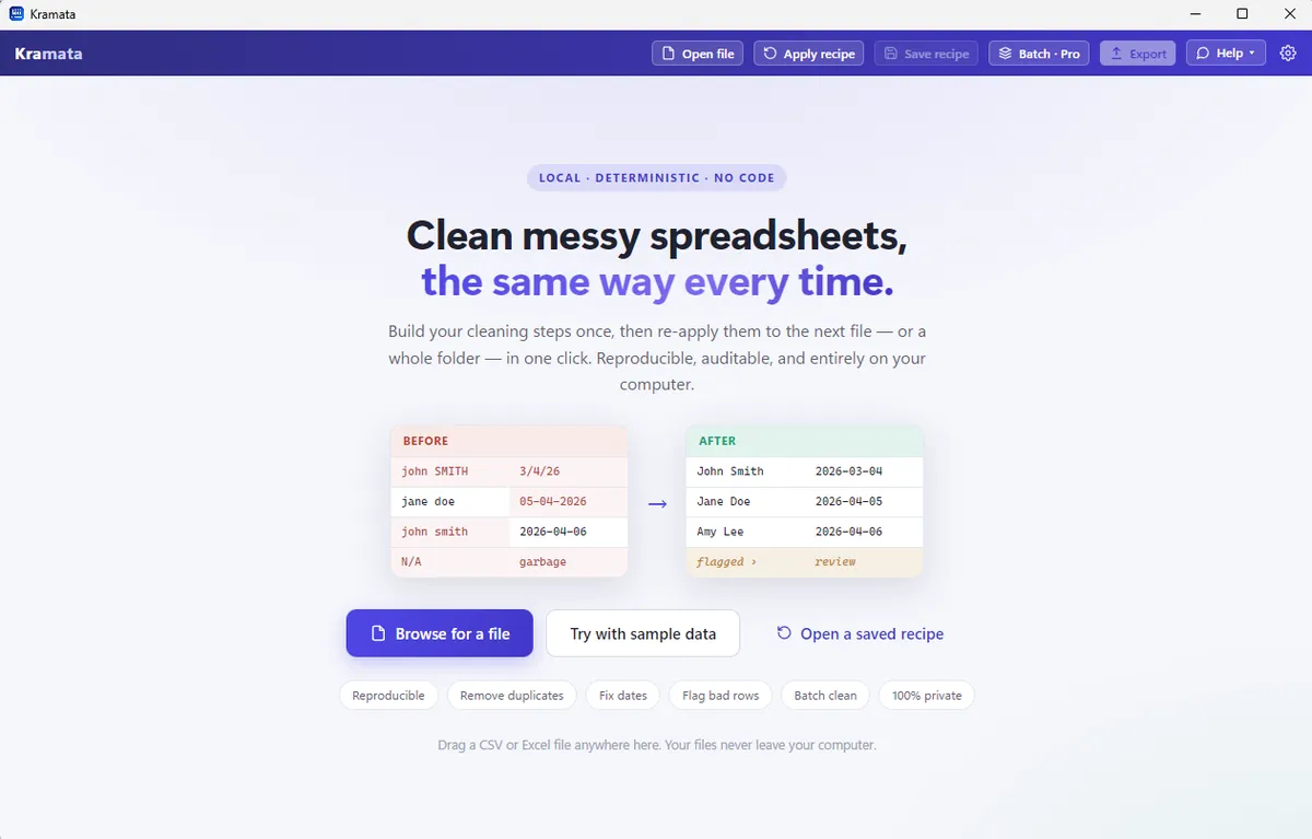 Kramata product dashboard and interface