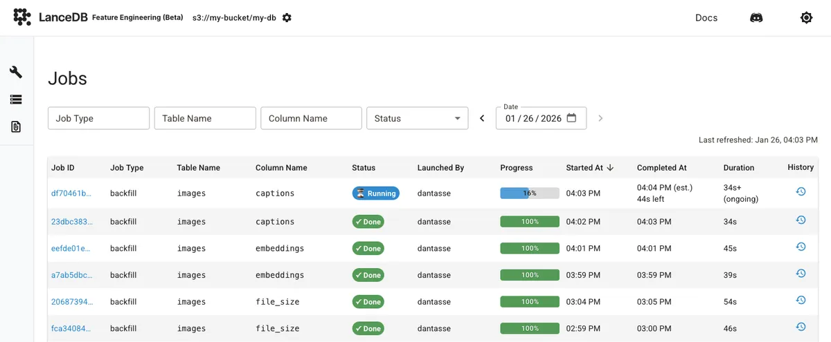 LanceDB product interface