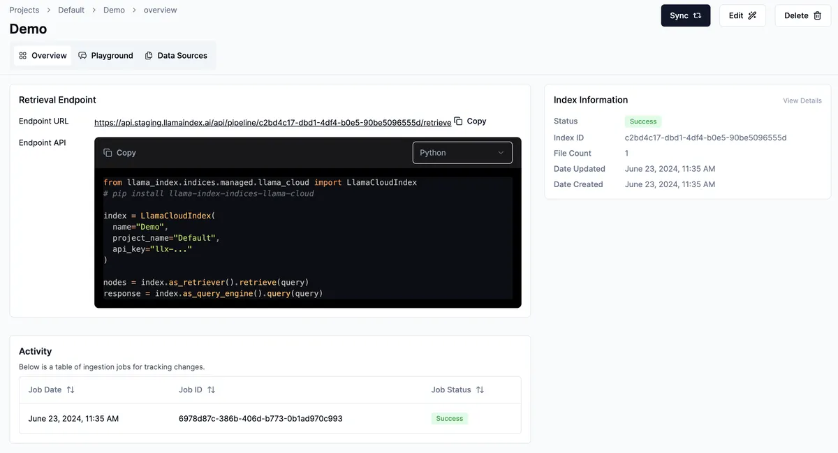LlamaIndex product interface