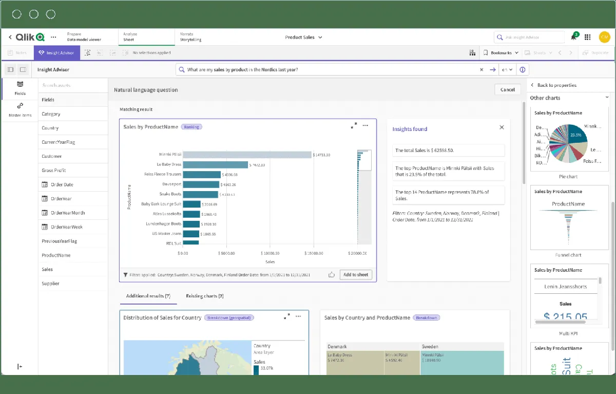Qlik Sense product dashboard and interface