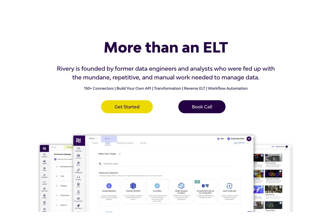 Rivery product dashboard and interface