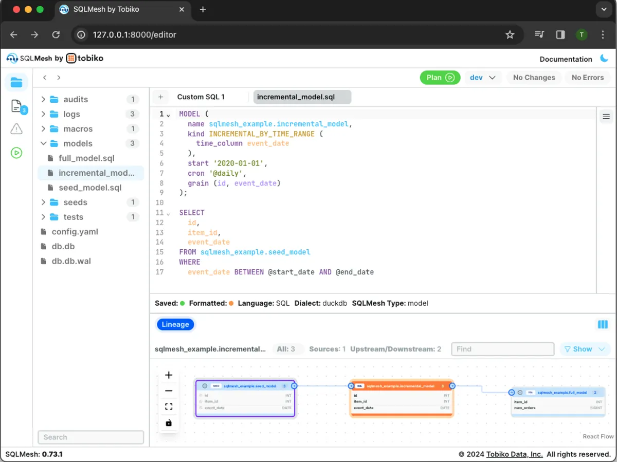SQLMesh product interface