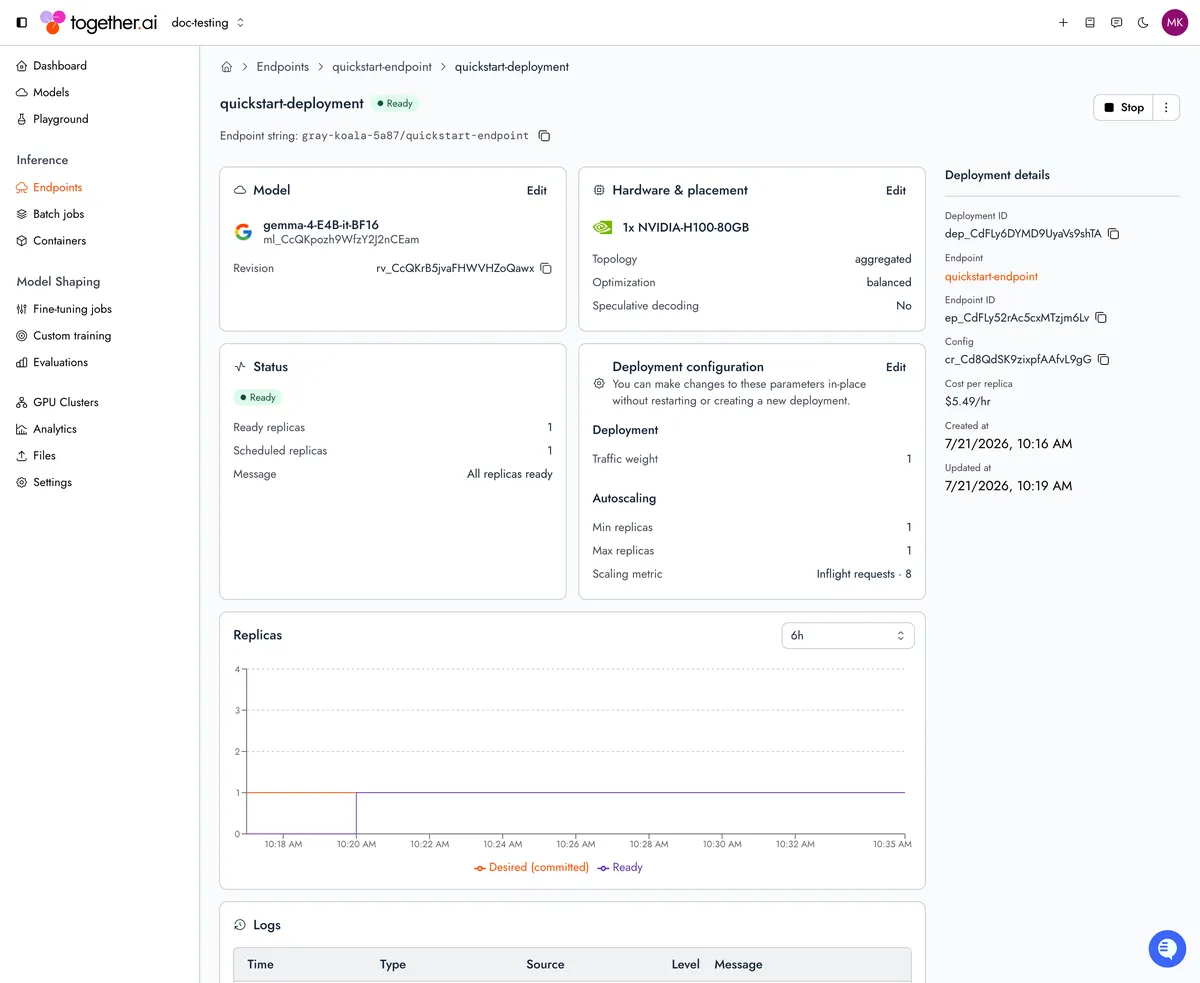 Together AI product interface