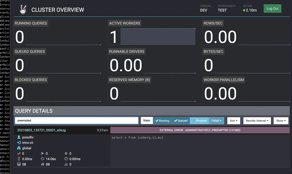 Trino product dashboard and interface