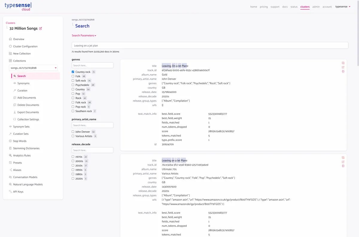 Typesense product interface