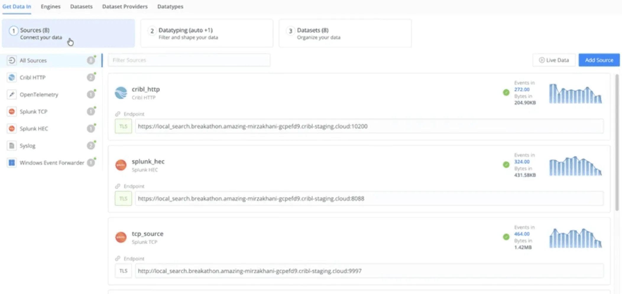 Cribl product dashboard and interface