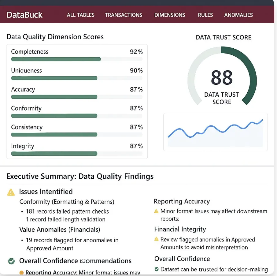 DataBuck product dashboard and interface