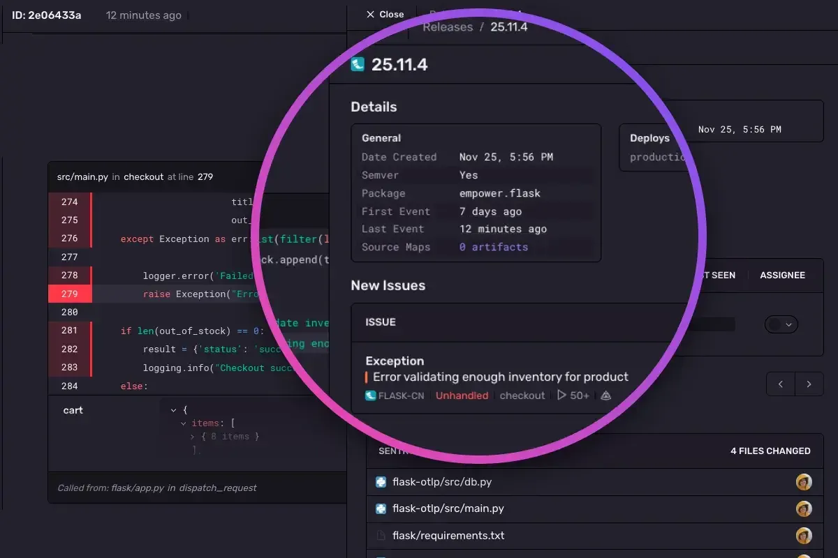 Sentry product dashboard and interface
